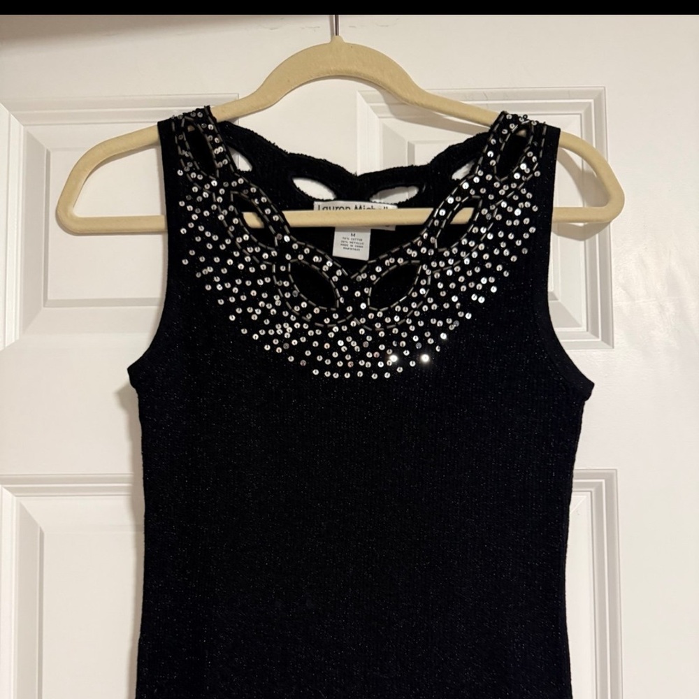 Black Sleeveless Top with Embellished Neckline